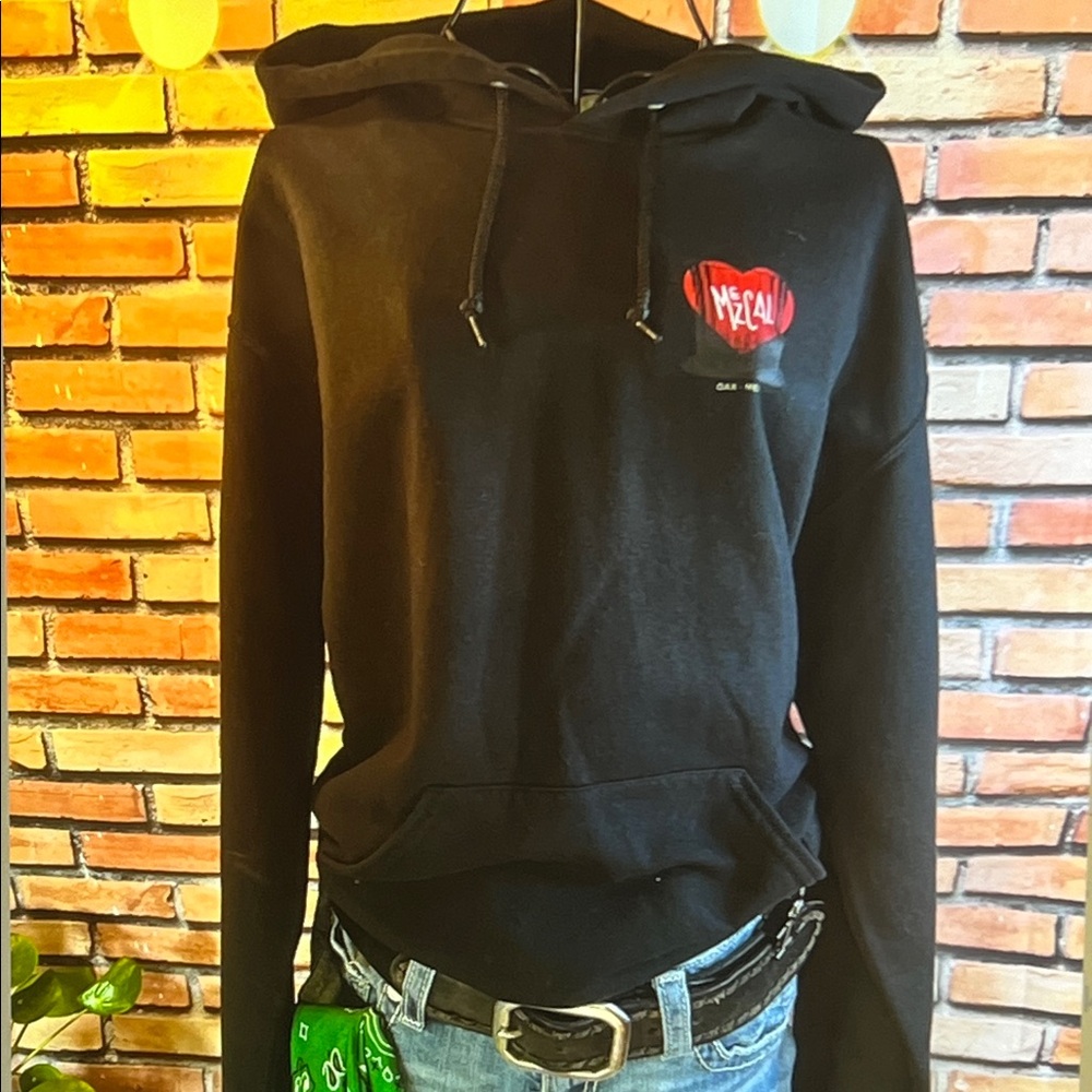 👕 Rare Mezcal Oaxaca Hoodie – Heart Graphic Streetwear - Black - Med - NWOT / L